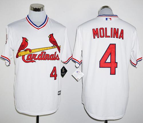 Cardinals #4 Yadier Molina White New Cool Base Cooperstown Stitched MLB Jersey - Click Image to Close